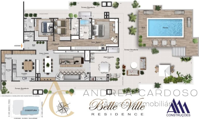 Apartamento à venda – 2 quartos sendo 1 suíte/Terraço com Piscina – Campinas – São José/SC.