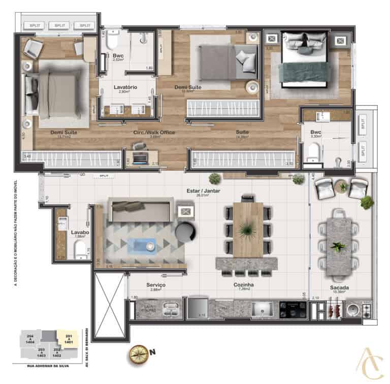 Apartamento à venda – 01 suíte e 2 demi-suítes / Sala de Massagem – Kobrasol – São José/SC.