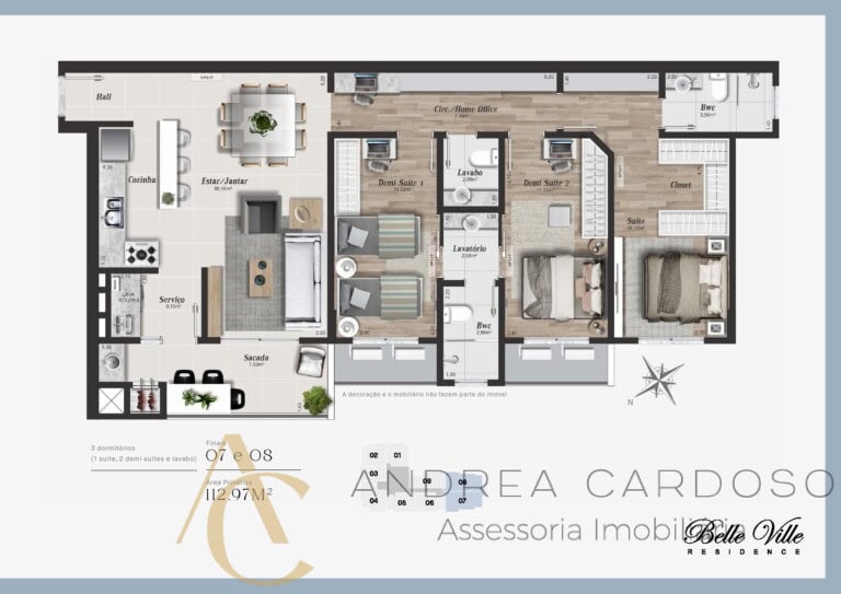 Apartamento à venda – 3 quartos sendo 1 suíte, 2 demi-suítes/Vaga de Visitantes – Campinas – São José/SC.