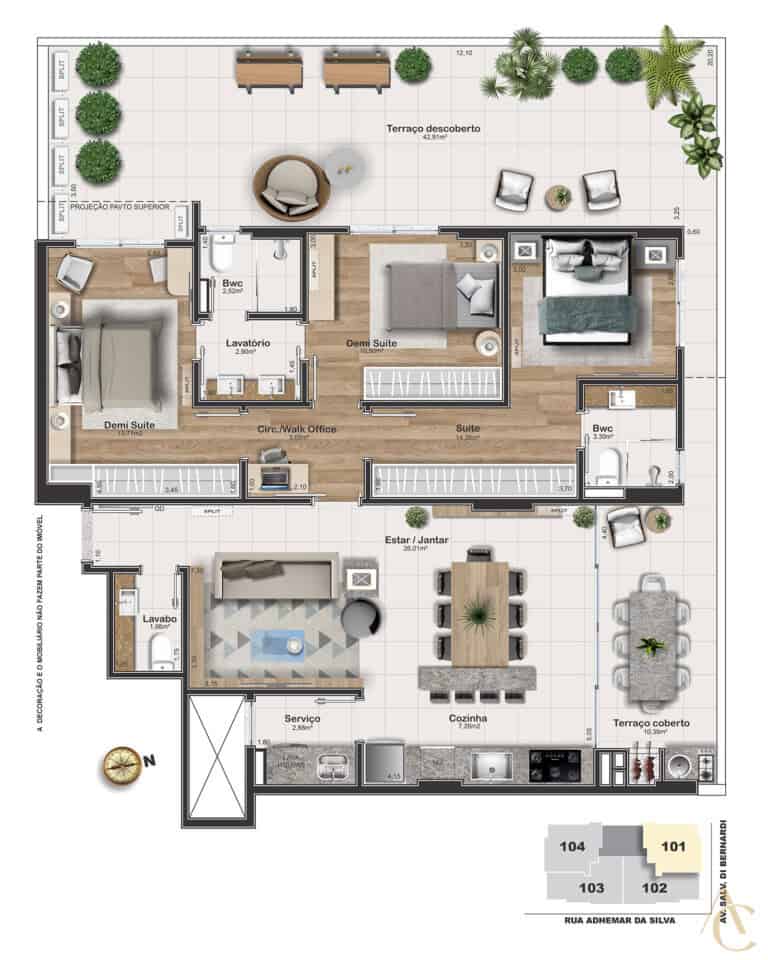 Apartamento à venda – 01 suíte e 2 demi-suítes – Kobrasol – São José/SC.