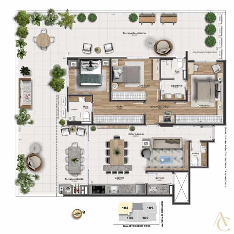 Apartamento à venda – 01 suíte e 2 demi-suítes com 198,95m² – Kobrasol – São José/SC.