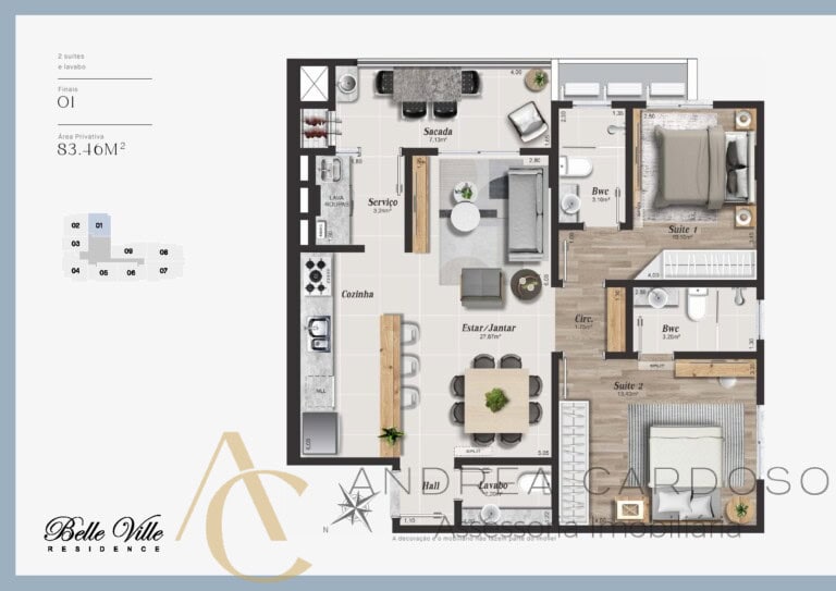 Apartamento à venda – 2 suítes/Espaço Pet – Campinas – São José/SC.