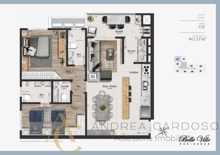 Apartamento à venda – 2 suítes/Vaga de Visitantes – Campinas – São José/SC.