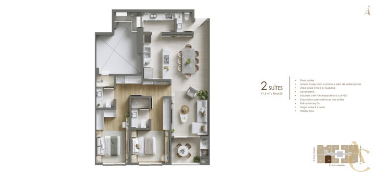 Apartamento à venda – 2 suítes – Campinas – São José/SC.