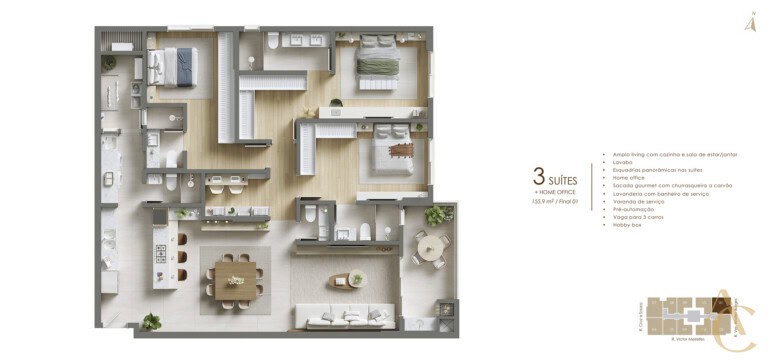 Apartamento à venda – 3 suítes – Campinas – São José/SC.