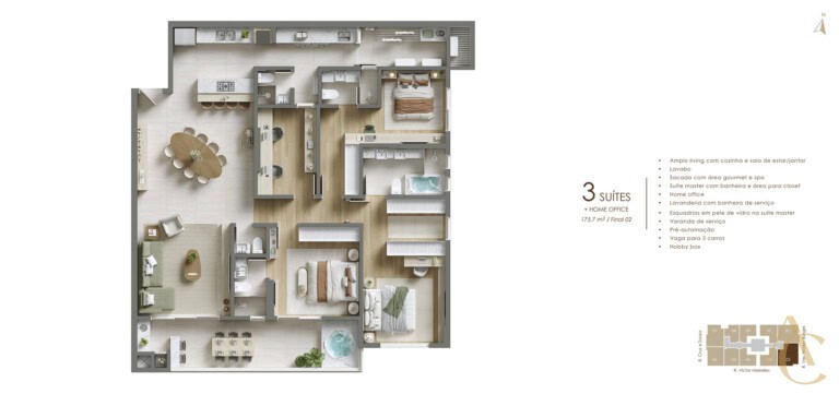 Apartamento à venda – 3 suítes com 3 garagens – Campinas – São José/SC.