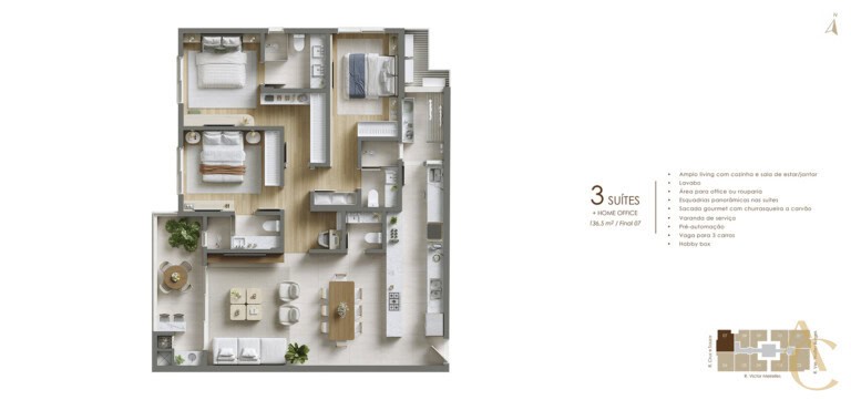 Apartamento à venda – 3 suítes com lavabo – Campinas – São José/SC.