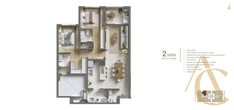 Apartamento à venda – 2 suítes com garagem dupla- Campinas – São José/SC.