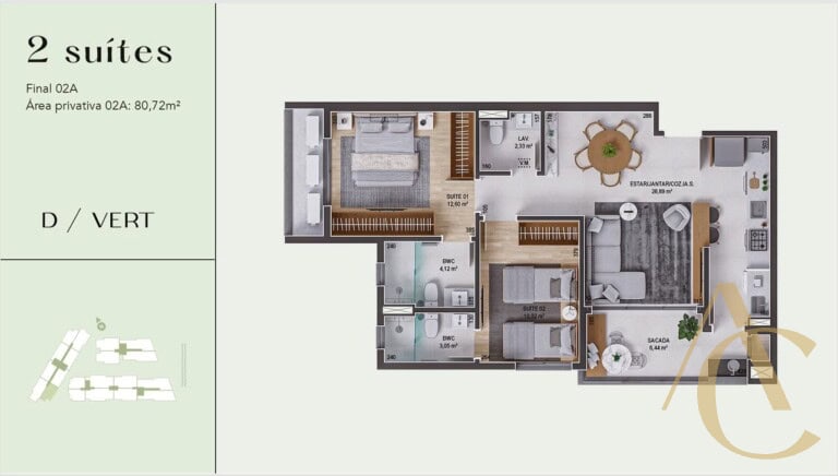 Apartamento à venda – 2 suítes – Praia Comprida, São José/SC.