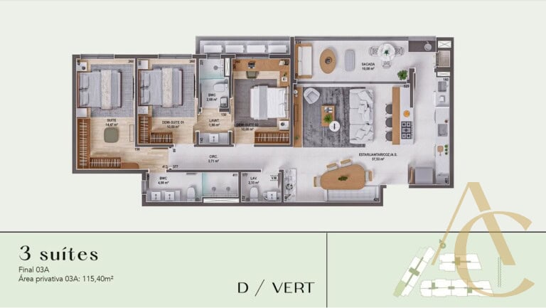 Apartamento à venda – 3 suítes com demi-suítes – Praia Comprida, São José/SC.