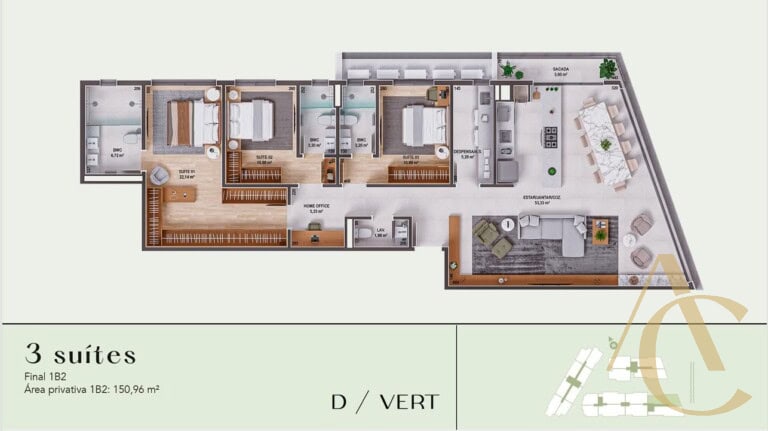 Apartamento à venda – 3 suítes c/ 150,00m² – Praia Comprida, São José/SC.