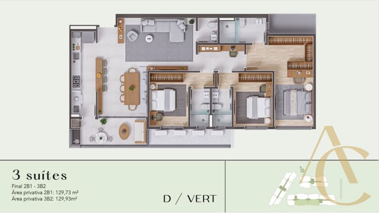Apartamento à venda – 3 suítes c/ home office – Praia Comprida, São José/SC.