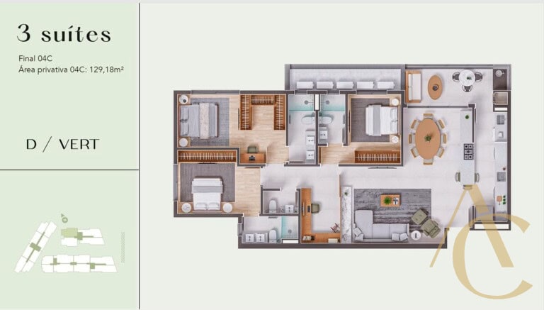 Apartamento à venda – 3 suítes c/ home office – Praia Comprida, São José/SC.